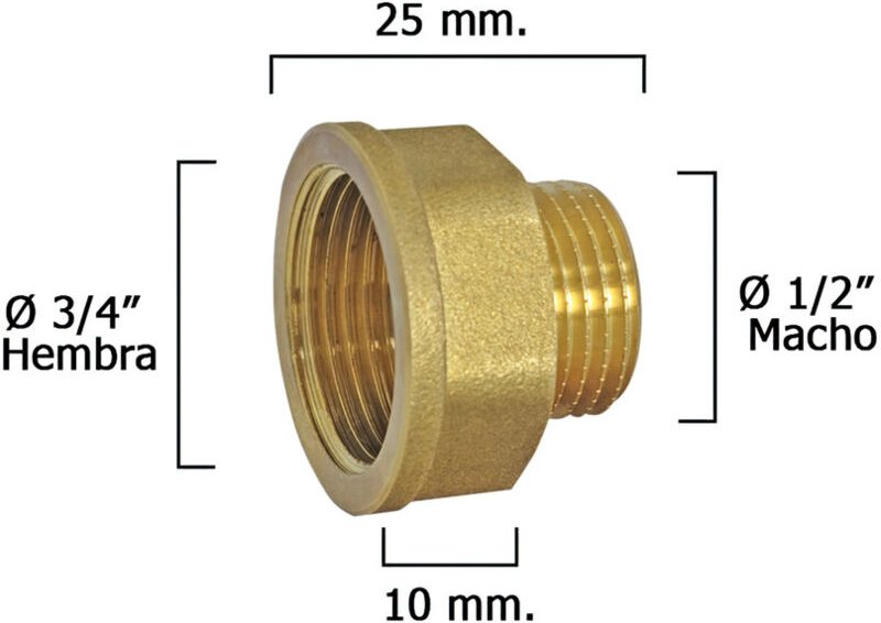 Polierte Reduzier-Sechskant-Verlängerung 1/2-Stecker - 3/4-Buchse x M10