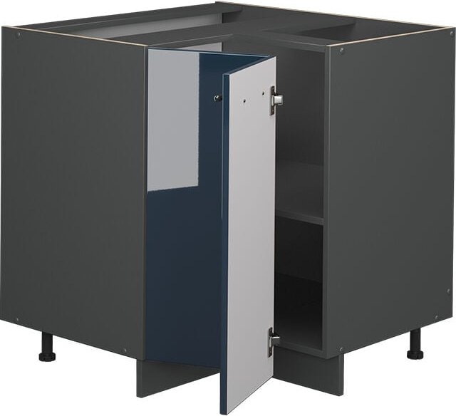 Vicco - Eckunterschrank Fame-Line, Dunkelblau Hochglanz, 80.5 cm , ap Eiche