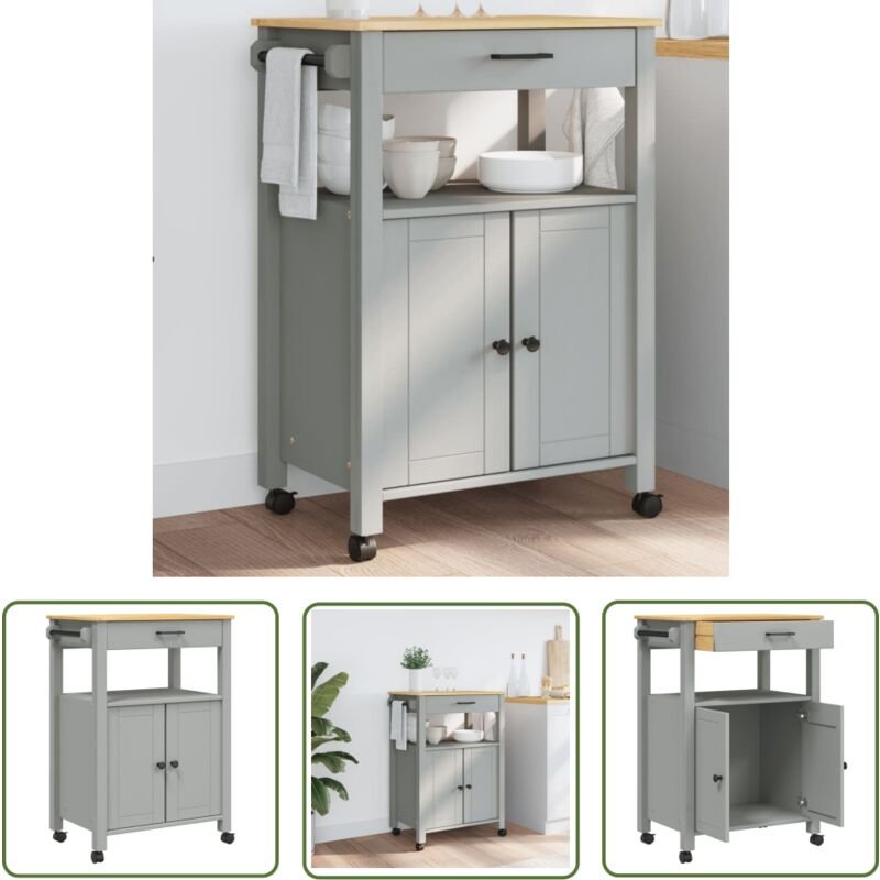 The Living Store Küchenwagen MONZA 60x40x90 cm Massivholz Kiefer - Holz Küchenwagen - Küchenschrank - Vintage Stil - Kie...