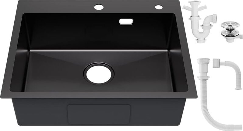 Spüle Schwarz 60×48cm, Küchenspüle Anthrazit, Spülbecken Edelstahl, Moderne Einbauspüle Schwarz, Edelstahlspüle Rechteck...