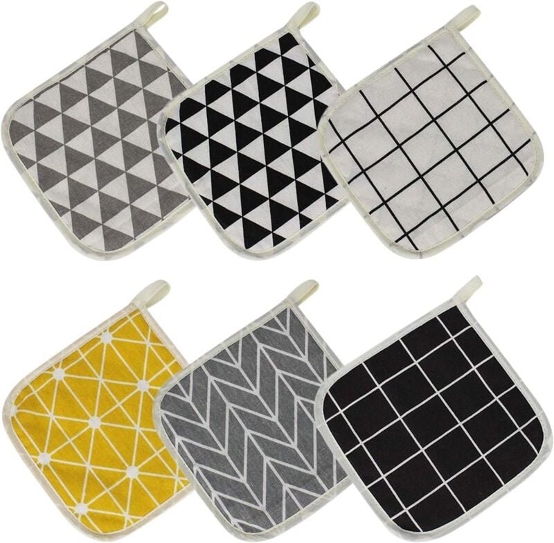Topflappen für die Küche, Topflappen aus Baumwolle, hitzebeständig, waschbar, Topfuntersetzer (6 Stück, 18 x 18 cm)