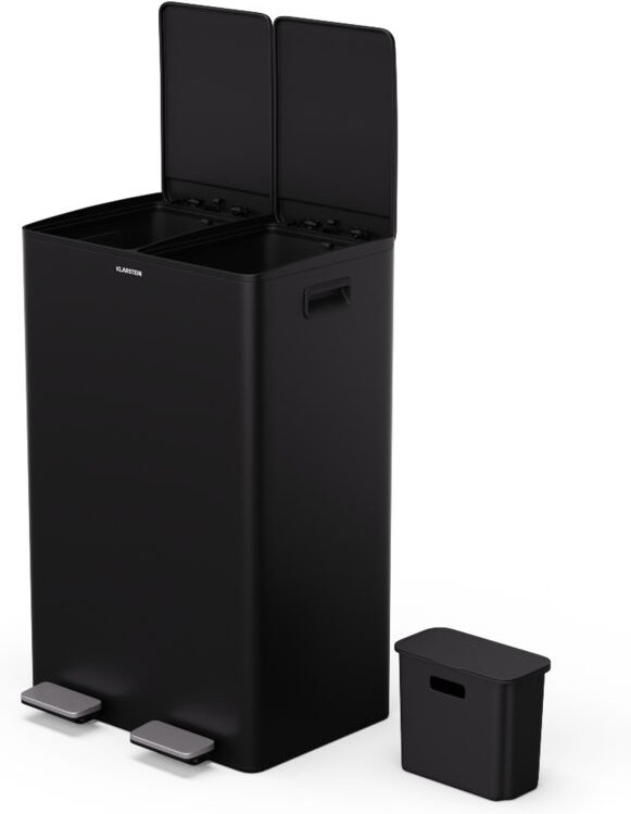 Klarstein - EcoVista Mülleimer - 60L Abfalleimer mit 2 Fächern & 3L Kompostbehälter, Soft-Close, Edelstahl, Küchen-Abfal...