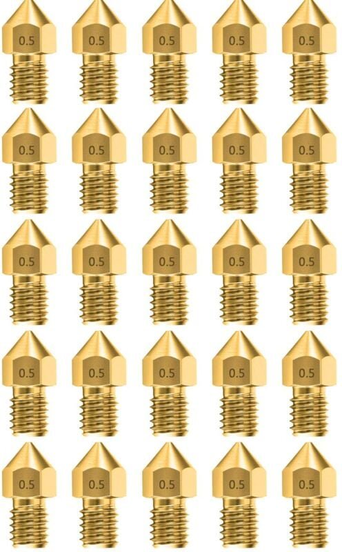 25 Stück 3D-Druckerdüsen, Extruder-Druckkopf für Makerbot Creality CR-10, Ender 3 und Ender 5 (0,5 mm)