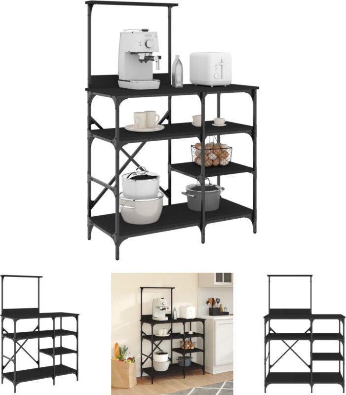 The Living Store - Bäckerregal Schwarz 90x40x132 cm Holzwerkstoff und Metall - Küchenutensilienhalter & -ablagen - Schwa...