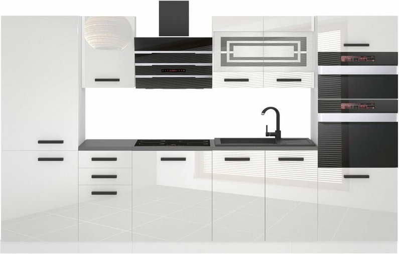 Küchenzeile Küchenblock Mila - Küchenmöbel 300 cm Einbauküche Vollausstattung ohne Elektrogeräten mit Hängeschränke und ...