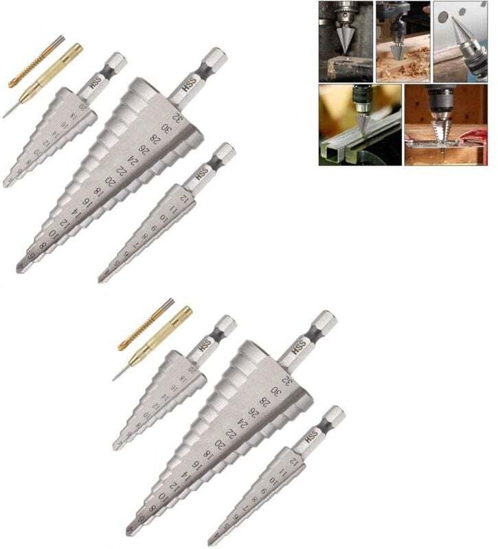 CHOYCLIT 3-teiliger Metall-Stufenbohrer, 4 12/20/32 mm HSS-Titan-Kegeldreieck-Senker, Sechskantschaft für Stahl, Holz, M...