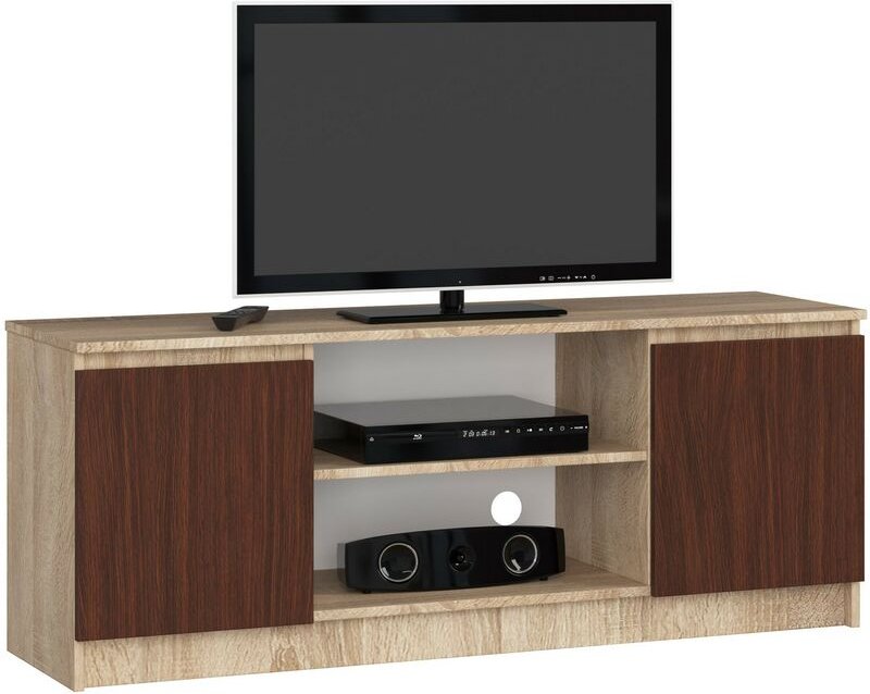 Thumbnail - Tv Schrank Akord Fernsehkommode 140 cm Sonoma-Eiche 2 Türen 2 Ebenen Front Wenge B140 x H55 x T40 cm