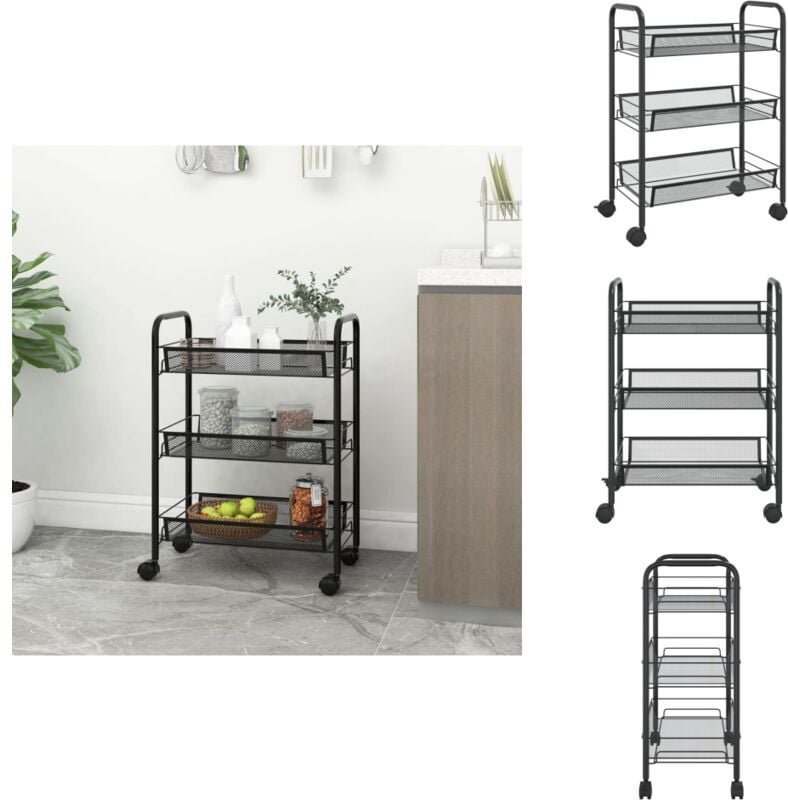 Küchenwagen 3 Etagen Schwarz 46x26x64 cm Eisen - Küchentrolley - Küchenwagen - Rollwagen - Lagerung - Organisation