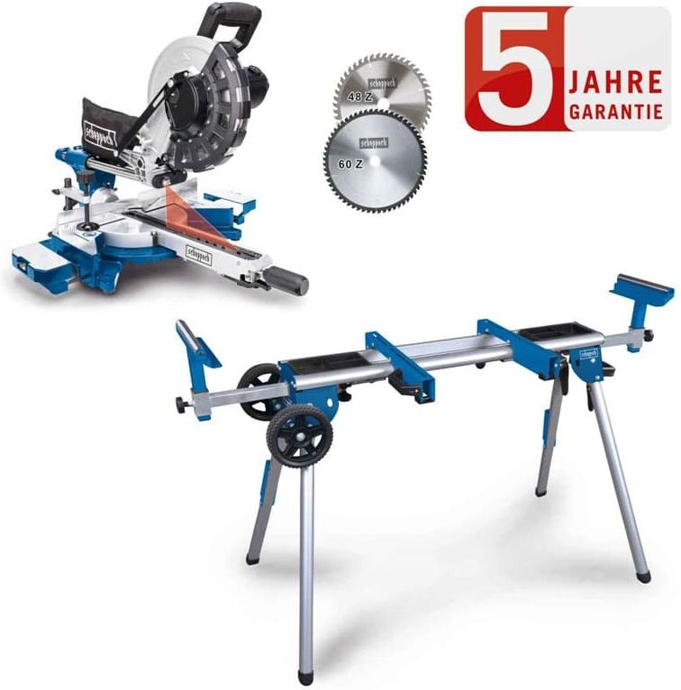 Kapp und Gehrungssäge HM254 Zugsäge Kappsäge 2.Sägeblatt Set mit UG200 - Scheppach