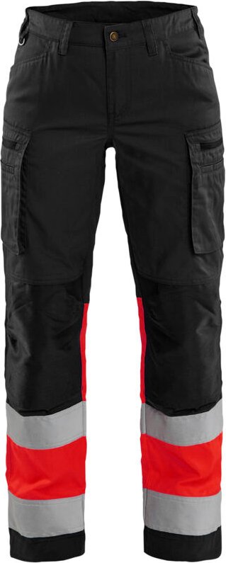Stretch-Arbeitshose für Damen mit hoher Sichtbarkeit 7161 - Schwarz/Neonrot XL - FR(48) - SE(C46) - Kurz