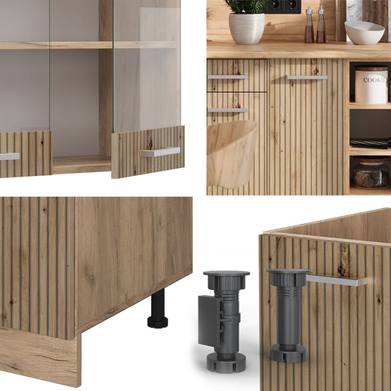 Vicco - Küchenzeile R-Line, Artisan-Eiche/Goldkraft Eiche, 240 cm ohne Arbeitsplatte