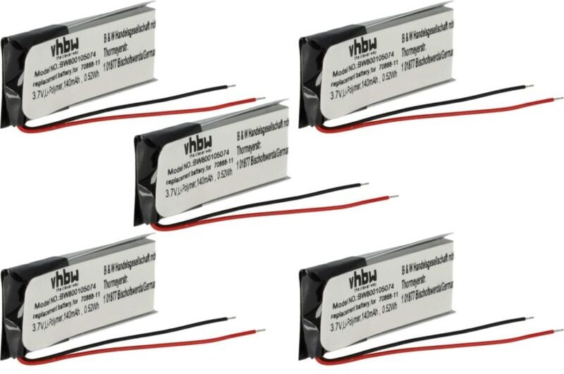 Vhbw - 5x Akku kompatibel mit Jabra BT500V, BT2010, BT4010, BT250V, BT250, BT2020 Wireless Headset Kopfhörer (140 mAh, 3...