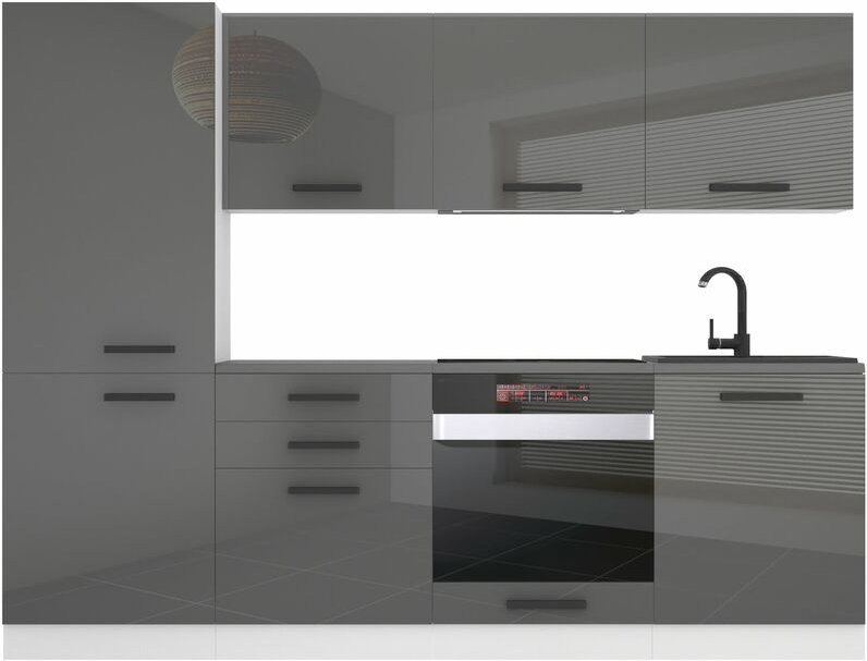 Küchenzeile Küchenblock Sandy - Küchenmöbel 240 cm Einbauküche Vollausstattung ohne Elektrogeräten mit Hängeschränke und...