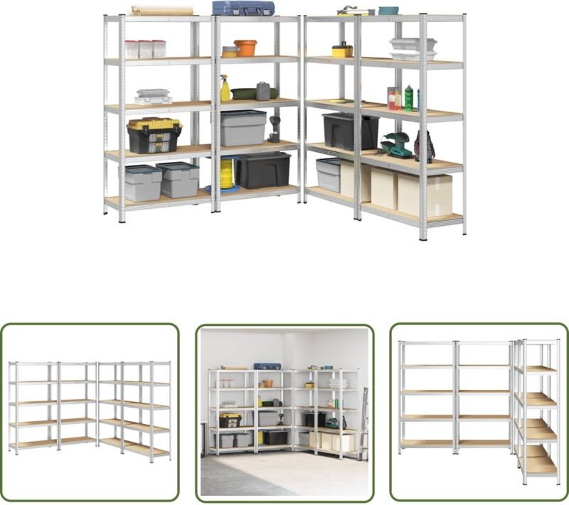 VidaXL Schwerlastregale mit 5 Böden 4 Stk. Silbern Stahl Holzwerkstoff