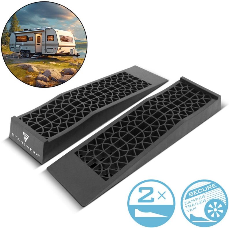 STAHLWERK Stufenkeil GT-13 ST 2er Set mit 3t Tragkraft Auffahrkeil Ausgleichkeil