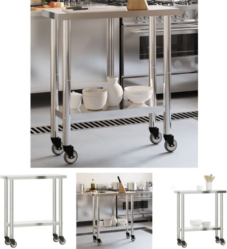 The Living Store - Küchen-Arbeitstisch mit Rollen 82,5x30x85 cm Edelstahl - Gastronomie