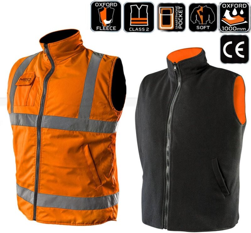2 in 1 Profi Warnweste, Fleeceweste orange S