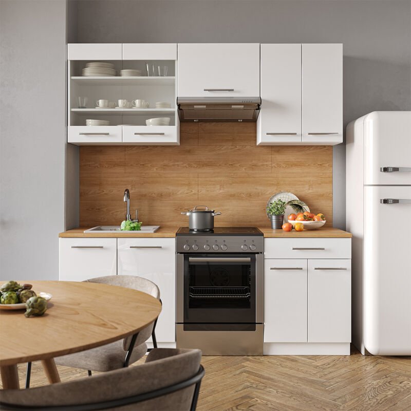 Vicco - Küchenzeile Fame-Line, Weiß Hochglanz/Weiß, 200 cm , ap Anthrazit