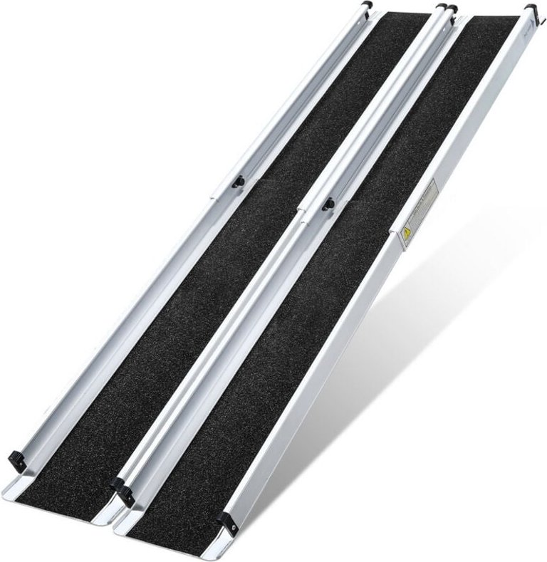 Rollstuhlrampe Auffahrrampe für Rollstühle Rollatoren 152cm, Rollirampe Teleskoprampe Aluminium, Rutschfeste 300 kg Bela...