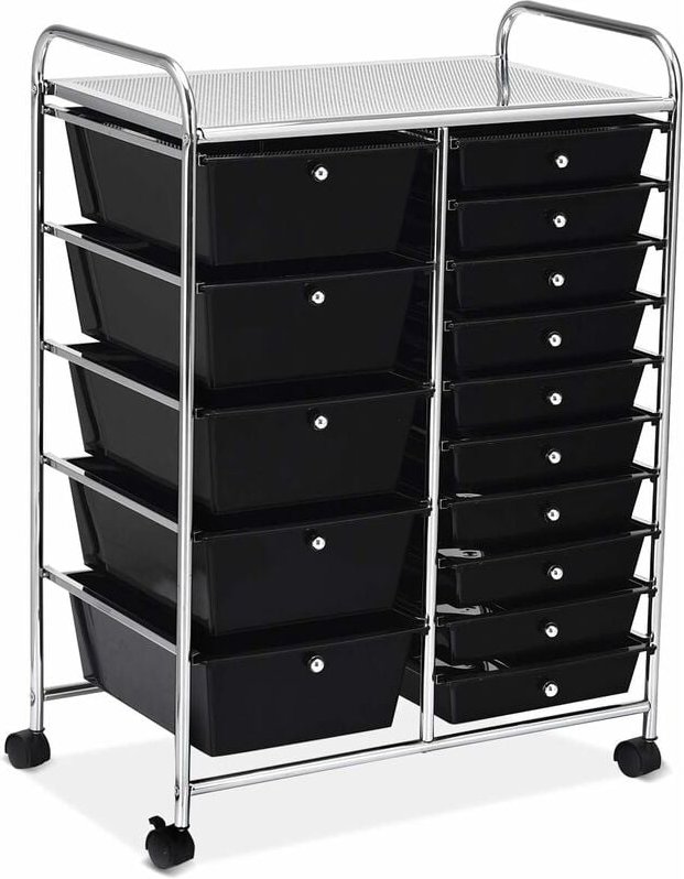 Rollwagen mit 15 Schubladen, Rollregal, Beistellwagen Haushaltswagen Rollcontainer Badrollwagen Badtrolley Badregal (Sch...