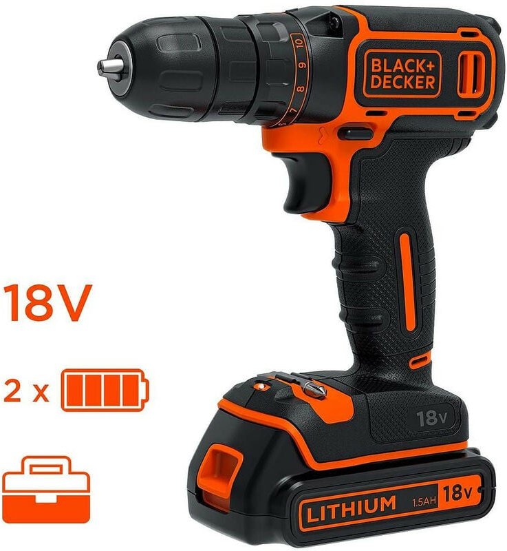Black&decker - Black and Decker - 18 v Lithium Schnurloser Schraubenbohrer 1,5 Ah 30 Nm im Koffer - BDCD18K-QW