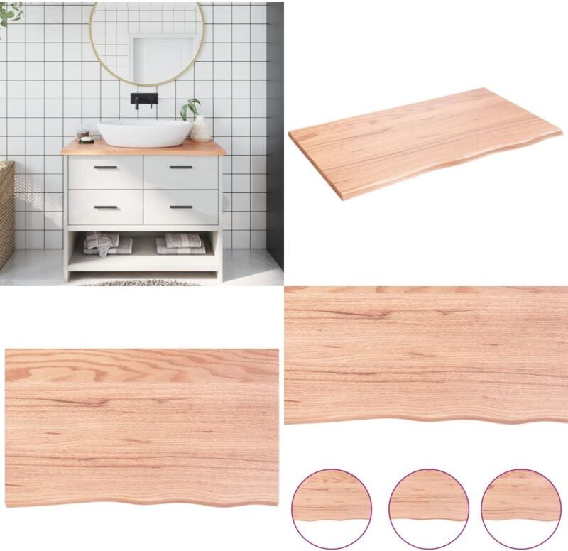 Waschtischplatte Hellbraun 100x60x2 cm Massivholz Behandelt - Eichenholz Platte - Holz Waschttischplatte - Badrenovierun...
