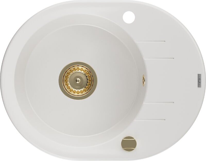 Kevin Granitspüle mit einem Becken und einer Abtropffläche 586 x 458 mm, Weiß, Siphon Gold - 6 - Mexen