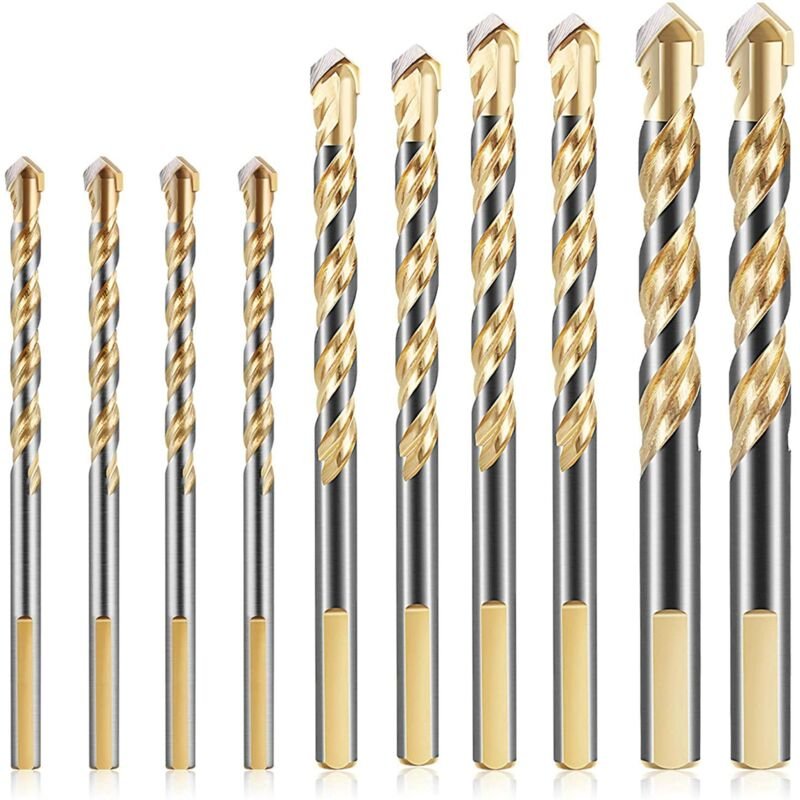 10-teiliges Steinbohrer-Set, 6/8/10/12 mm, Hartmetall-Bohrer-Set für Keramikfliesen, Porzellan, Beton, Ziegel, Wand, Gla...