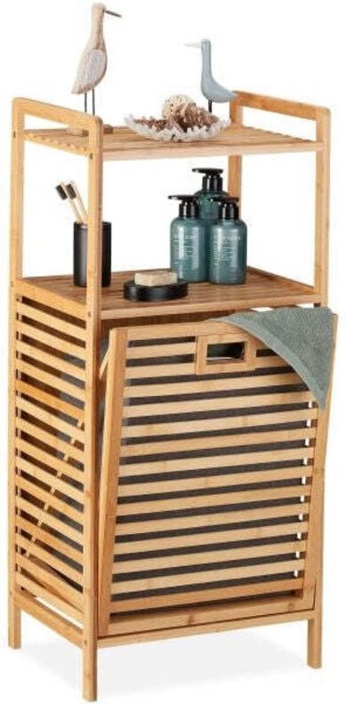 Bamboo laundry hamper with shelf