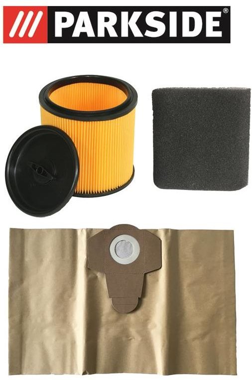 Filter Set Parkside Nassfilter, Trockenfilter und Staubsaugerbeutel 20 Liter