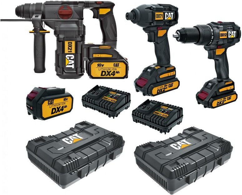 CAT - kit hammer DX21 bohrer DX12 schraubenzieher DX71 18V koffer batterien