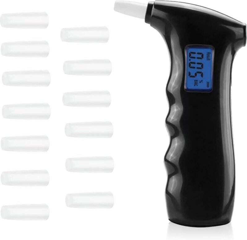 Elektronischer Alkoholtester, Professioneller Alkoholtester mit 14 Mundstücken, Tragbarer Professioneller Alkoholtester,...