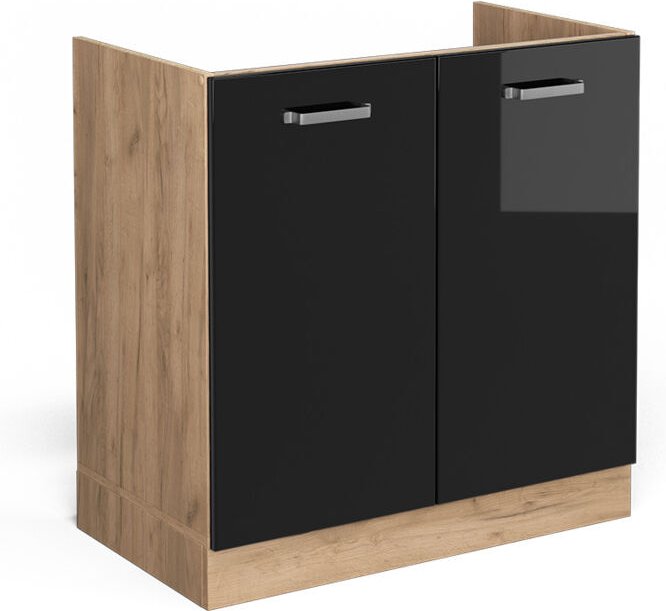 Vicco - Spülenunterschrank R-Line, Schwarz Hochglanz, 80 cm ohne Arbeitsplatte