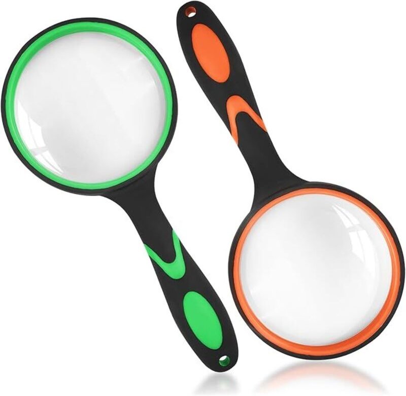 2-teilige Leselupe 65 mm, Handlupe mit rutschfestem Gummigriff, rutschfeste Lupe für Kinder und ältere Menschen für wiss...