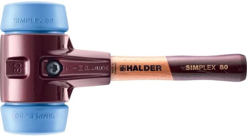 SIMPLEX-Schonhammer, TPE-soft mit Tempergussgehäuse und hochwertigem, extra kurzen Holzstiel D=80 mm / Stielausführung=e...