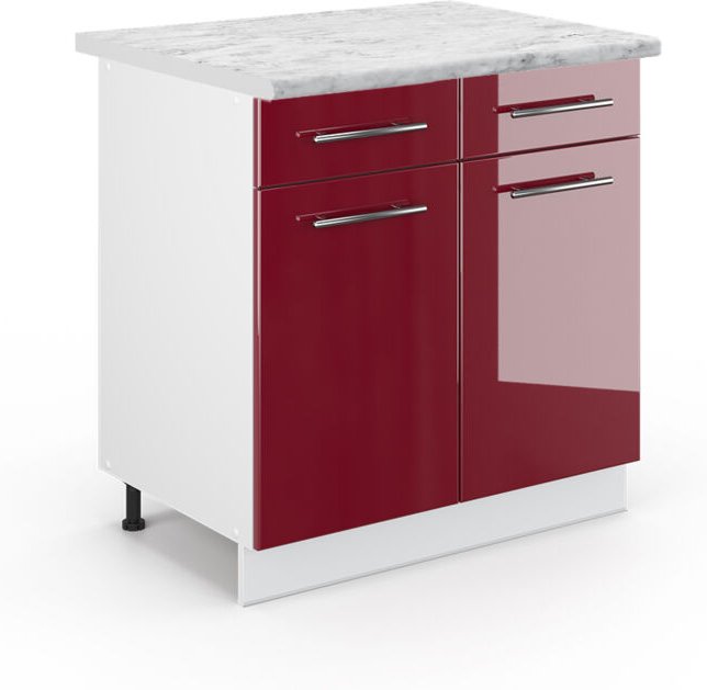 Thumbnail - Vicco - Küchenunterschrank Fame-Line, Bordeaux Hochglanz, 80 cm , ap Marmor