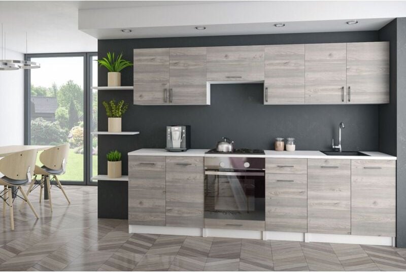 Moderne Küchenzeile LECO 240 cm in Eiche Nelson – funktionales Design für jede Küche