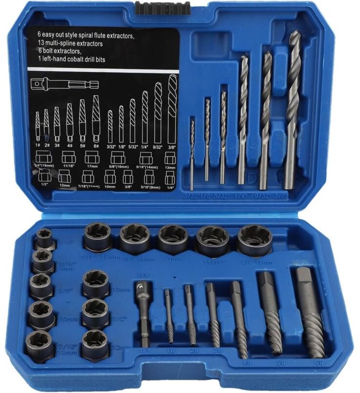 26-teiliges Schraubenausdreher-Set mit Diebstahlschutz, Chromstahl mit Sechskant-Adapter, abgebrochener Bolzenausdreher ...