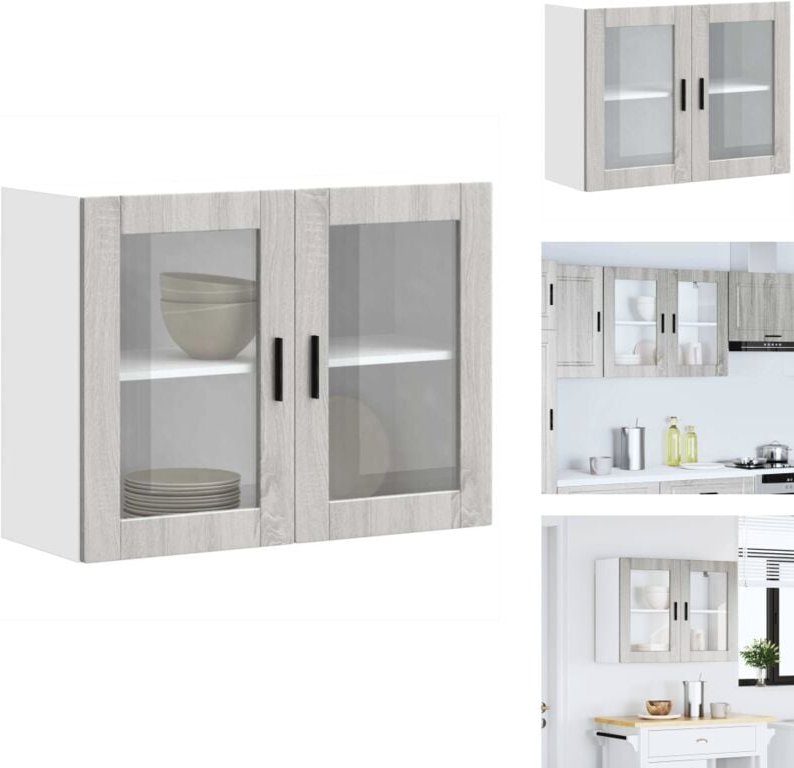 Küchen-Hängeschrank mit Glastür Porto Grau Sonoma - Küchen-Wandschrank - Küchen-Wandschränke - Wandschrank Küche - Küche...