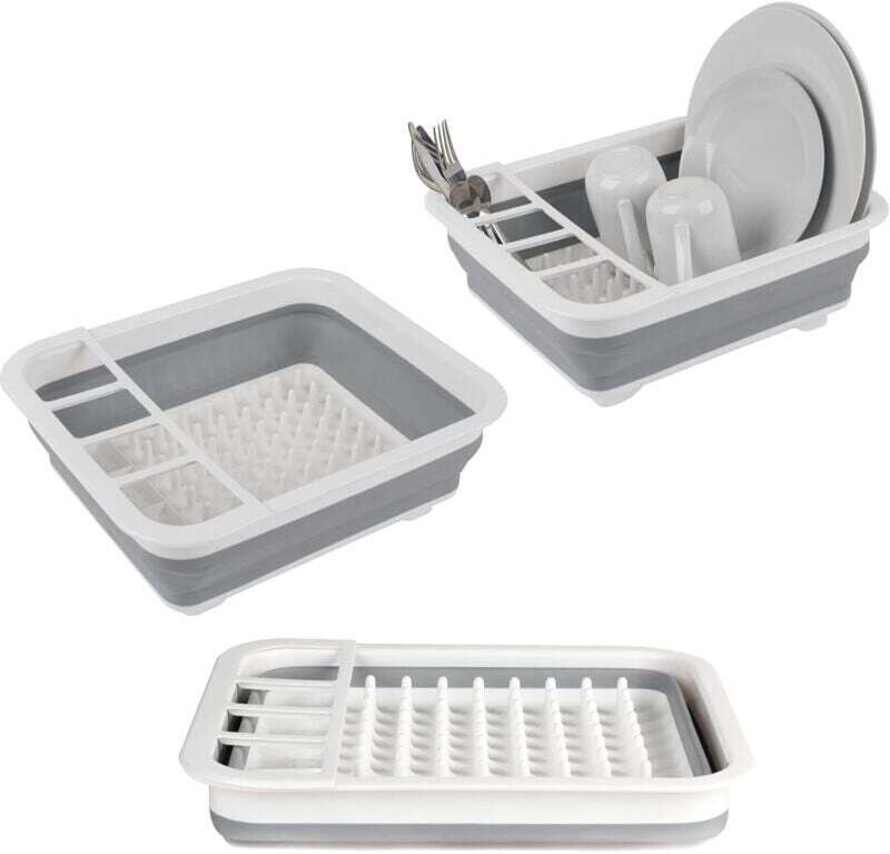 Zusammenklappbarer Geschirrtrockner mit Utensilienhalter – perfekt für Hausbesitzer oder Camping, reißfestes, platzspare...