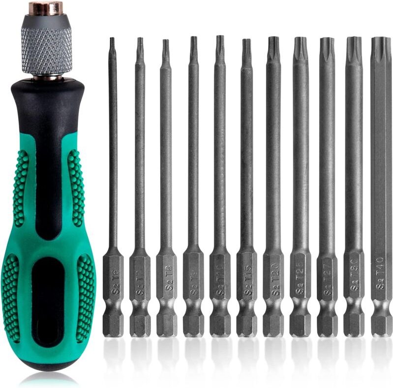 Torx-Schraubendreher, 11-teilig, langes Schraubendreher-Set, 100 mm, magnetische Handschraubendreher-Sets, T6-T40-Repara...