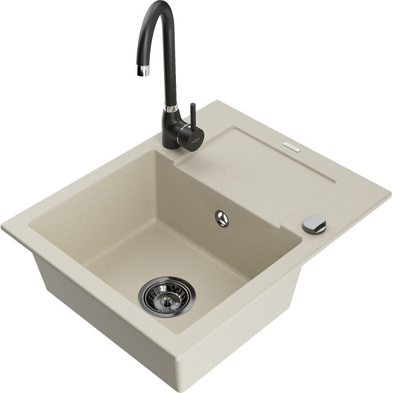 Enzo 1 Becken-Granitspüle mit Abtropffl√§che und Mischbatterie Telma, Beige - 6506-69-670200-70 - Mexen