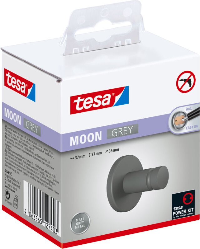 Thumbnail - Moon grey Handtuchhaken, matt grau, für Bad & wc - für Bäder im Industrial Style und moderne Badezimmer - bohrfrei, inkl...