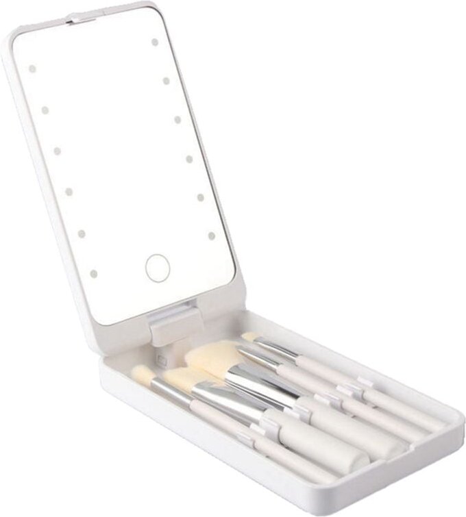 Thumbnail - Tlily - Spiegel Tragbarer Schminkspiegel mit 5 Bürsten Aufbewahrungsbox led Touch Tragbarer Ein-Face-Aufbewahrungsbox Sc...