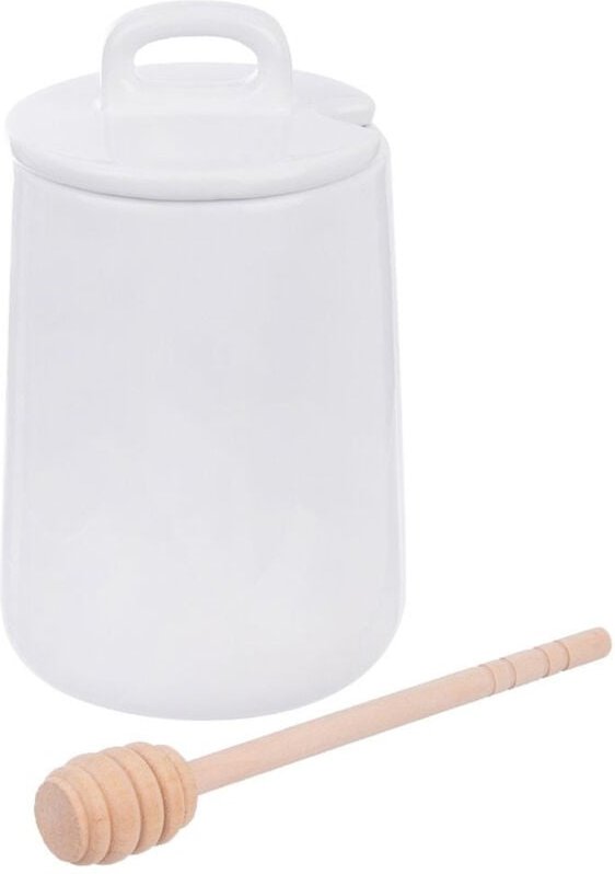 Porcelain honey jar with lid and wooden scoop dishwasher safe