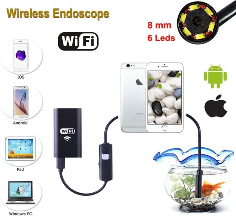 Trade Shop Traesio - Trade Shop - wifi-inspektions-endoskopkamera für smartphone 6 led mt IP67 - -2 m -