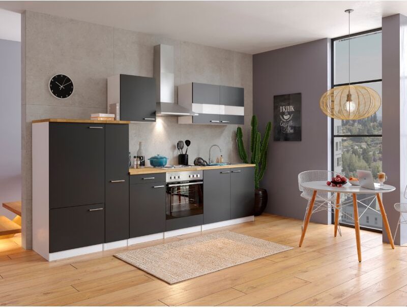 Thumbnail - Küche Küchenzeile Küchenblock Leerblock Einbauküche 300 cm Weiß Schwarz Respekta