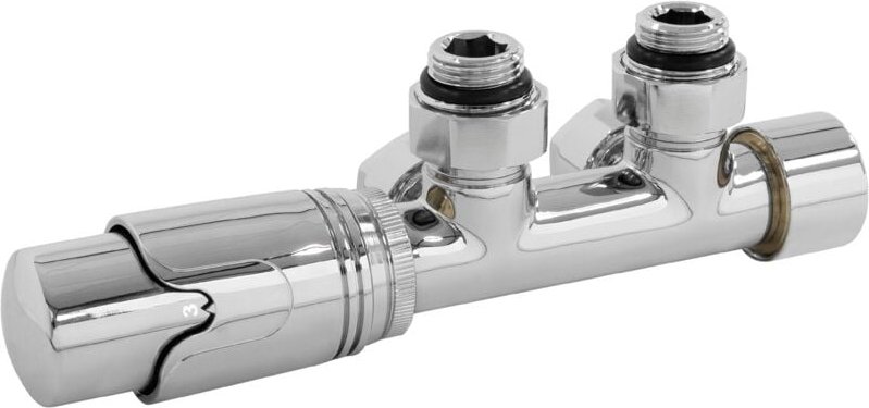 Ecd Germany - Ventil-Armaturen Set Multiblock Chrom Eckform inkl. Thermostatkopf für Badheizkörper mit Mittelanschluss -...