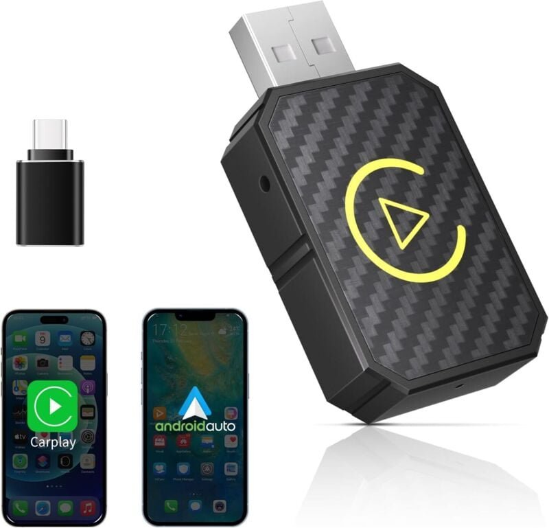 2-in-1-Adapter für kabelloses CarPlay und Android Auto, Konvertierung von kabelgebunden auf kabellos, Auto-Dongle mit AA...