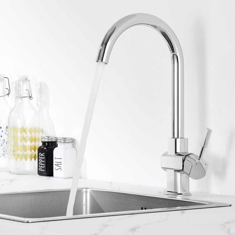 Thumbnail - Küchenarmatur, Hochdruck 360° Drehbar Wasserhahn Küche, Edelstahl Mischbatterie Küche, Spülenarmatur mit Einhebel, Chrom...